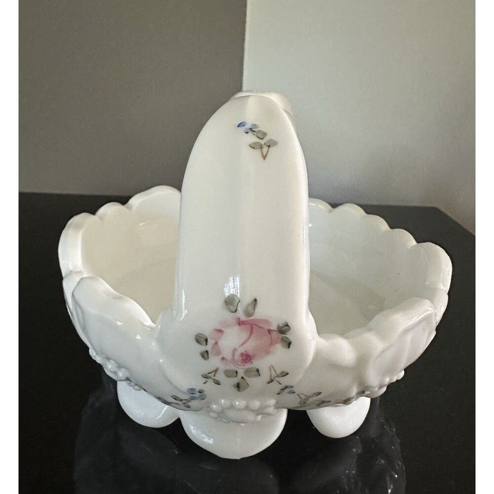 Westmoreland Milk Glass Roses And Bows 3 1/4" Pansy Basket